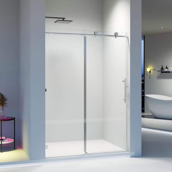 Frameless Sliding Shower Door 50-54 in. W x 76 in. H Silent Soft-Close Shower Door in Chrome with Tempered Clear Glass