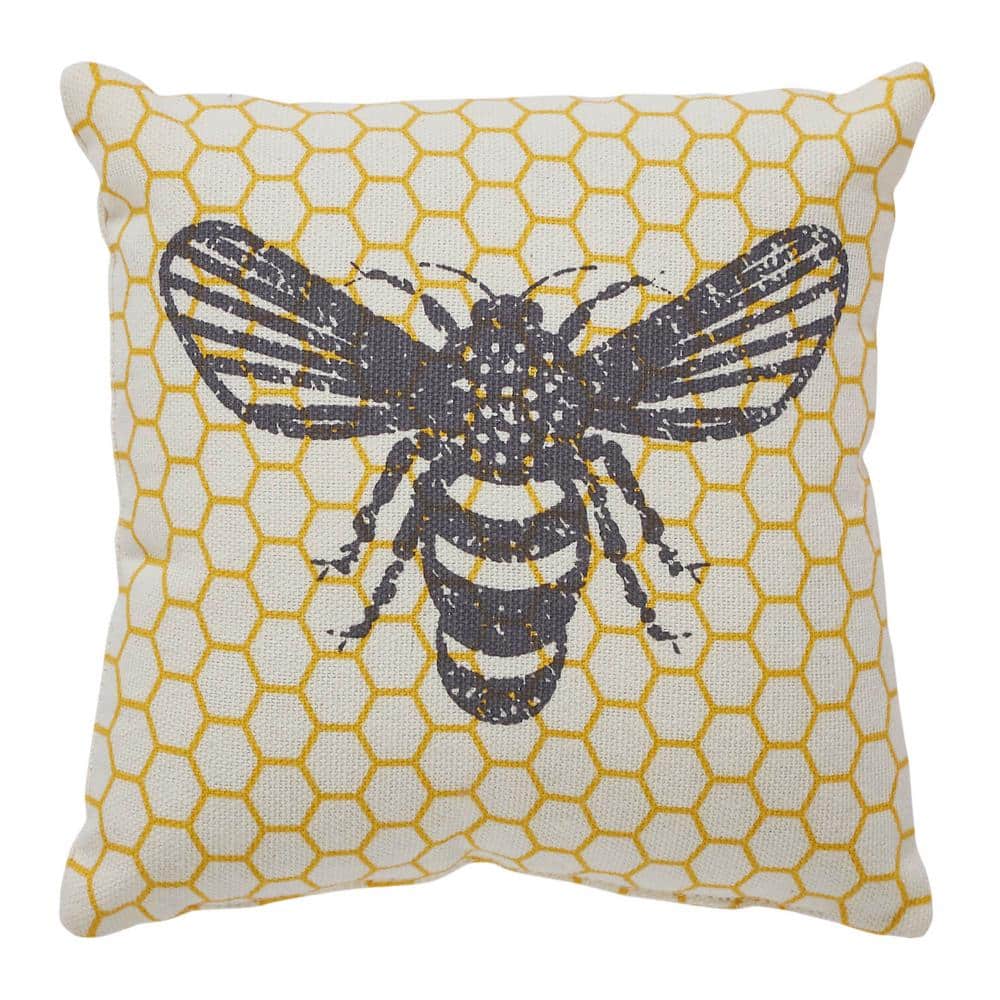 Vintage Yellow Bee Print Cotton Throw Pillow 6x6