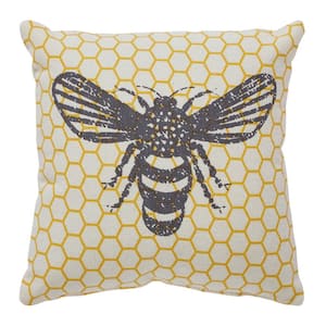 Buzzy Bees Yellow Antique White Grey Bee 6 in. x 6 in. Throw Pillow