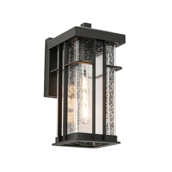 1-Light Hardwired Lantern Sand Black Clear Light Bubble Glass Outdoor Sconce (Bulb Not Included)
