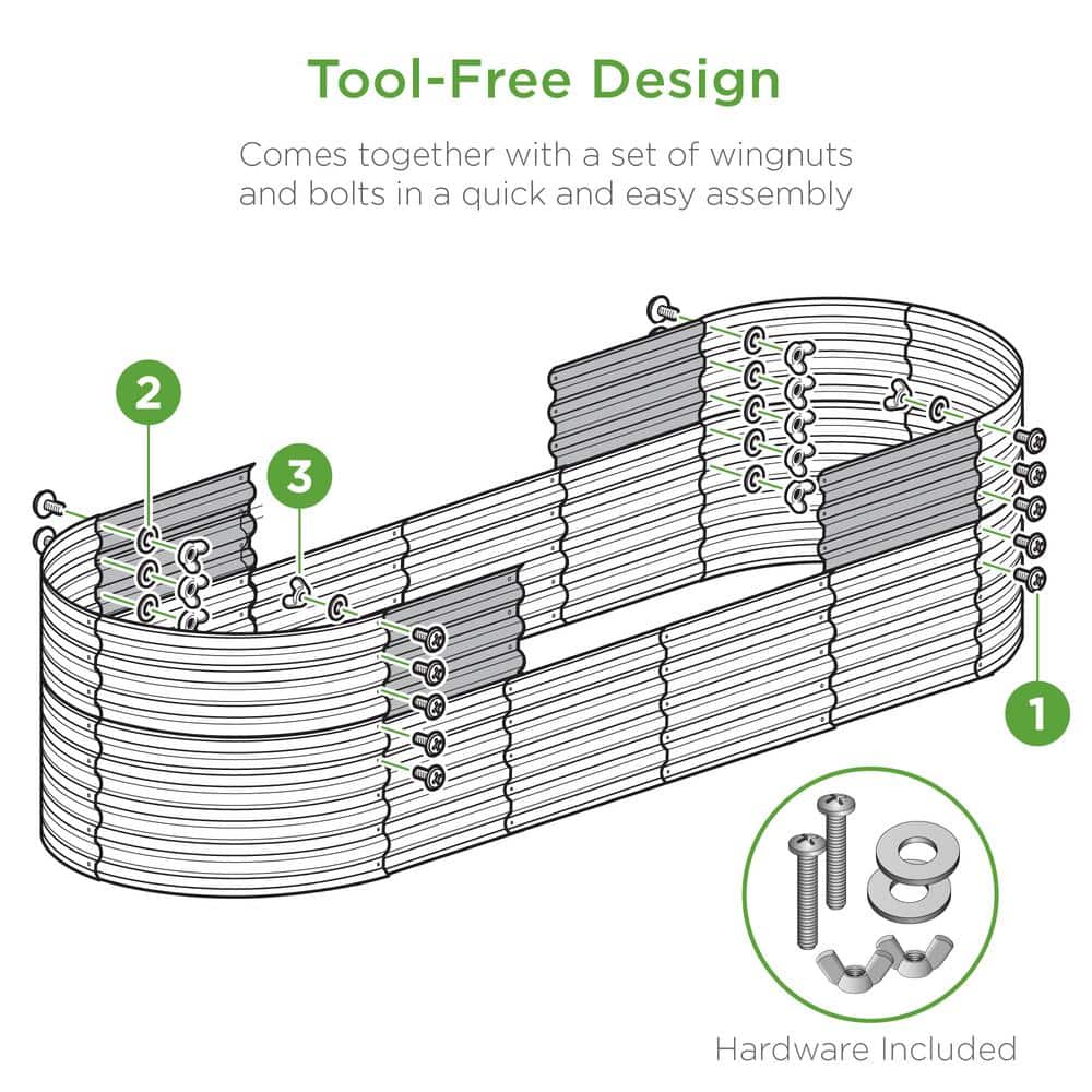 Sage Green Powder-Coated Steel Outdoor Raised Garden Bed