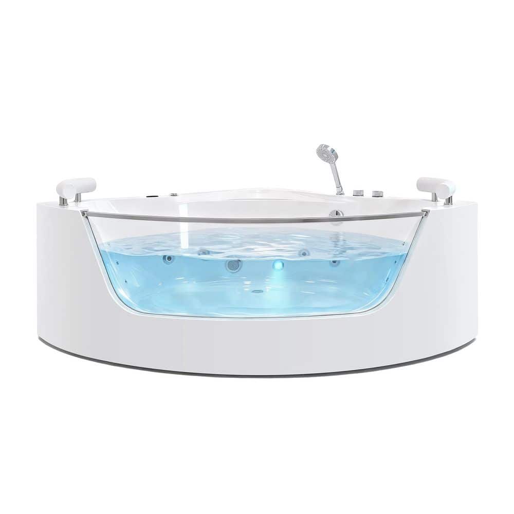 59 in. x 59 in. Corner Alcove Whirlpool Bathtub with Center Drain, 16 Hydro Jets, Chromatherapy, Heater in Milk White price history on PriceWatchPro