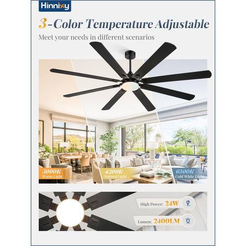 80 in. Indoor/Covered Outdoor Black Bright LED Modern Ceiling Fan with Light Kit and Remote Control Dual-Finish Blades Lighting