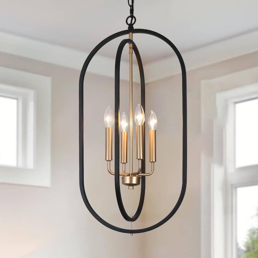 4-Light Farmhouse Lantern Dark Gold Dining Room Chandelier, Mid-Century Modern Chandelier, Black Cage Pendant Light price history on PriceWatchPro