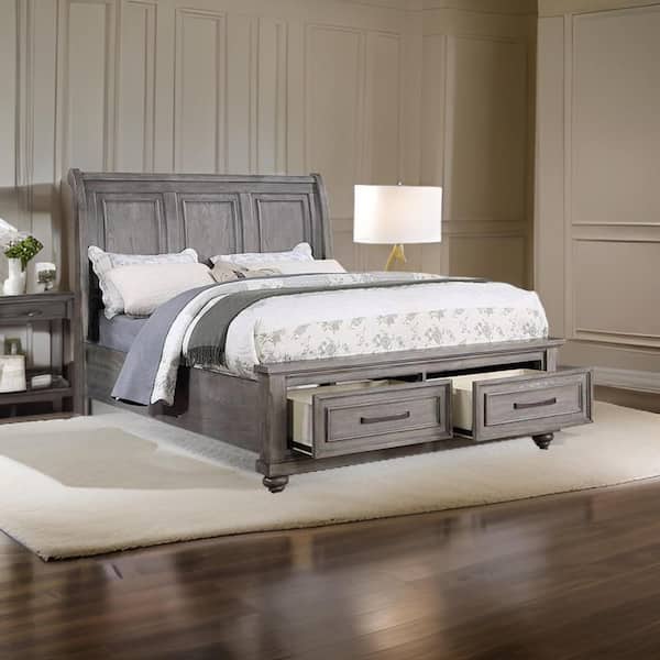 Benjara Demi Gray Wood Frame King Size Platform Bed