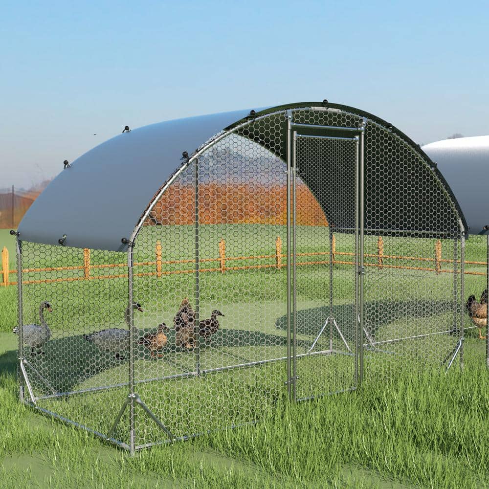 6.2 ft. L x 9.2 ft. W x 6.5 ft. H, Large Dome Walk-In Metal Coop with Oxfor