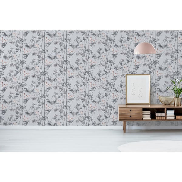 Arisu Grey Birds and Bamboo Wallpaper Sample