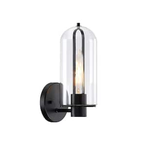 Skylar 5.25 in. 1-Light Matte Black Wall Sconce Light with Clear Glass Shade for Bathrooms
