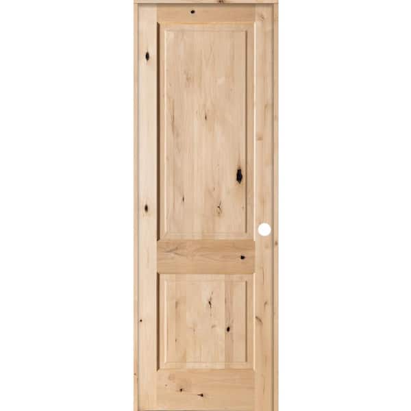 Krosswood Doors 32 in. x 96 in. Rustic Knotty Alder 2-Panel Square Top Solid Wood Left-Hand Single Prehung Interior Door