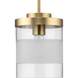 Pellum Collection 60-Watt 7.87 in. 1-Light Brushed Gold Mini, Pendant Light Clear Glass Shade No Bulbs Included