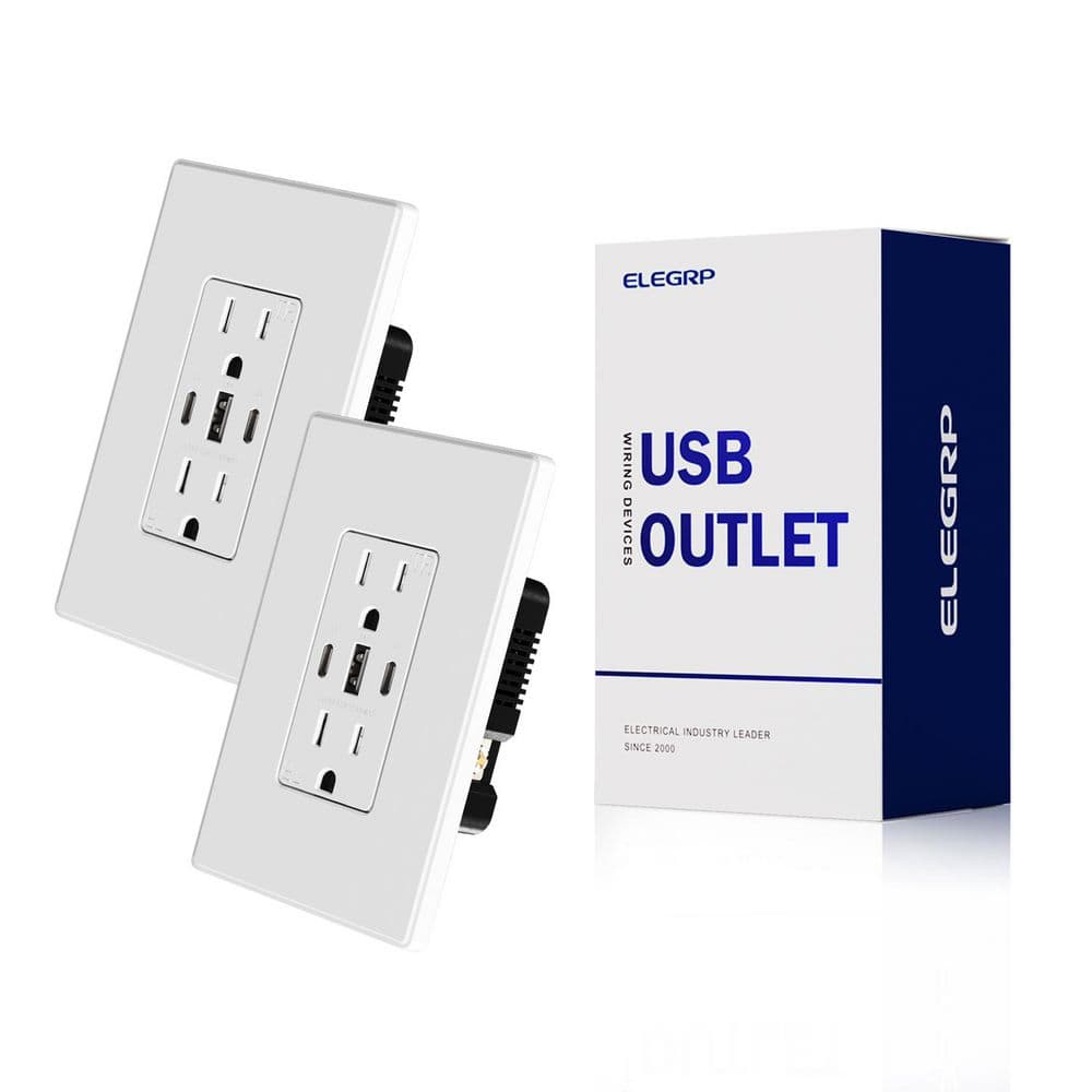 ELEGRP 30W 6.0 Amp 3-Port USB Wall Outlet, 15A Duplex Receptacle w/Dual ...