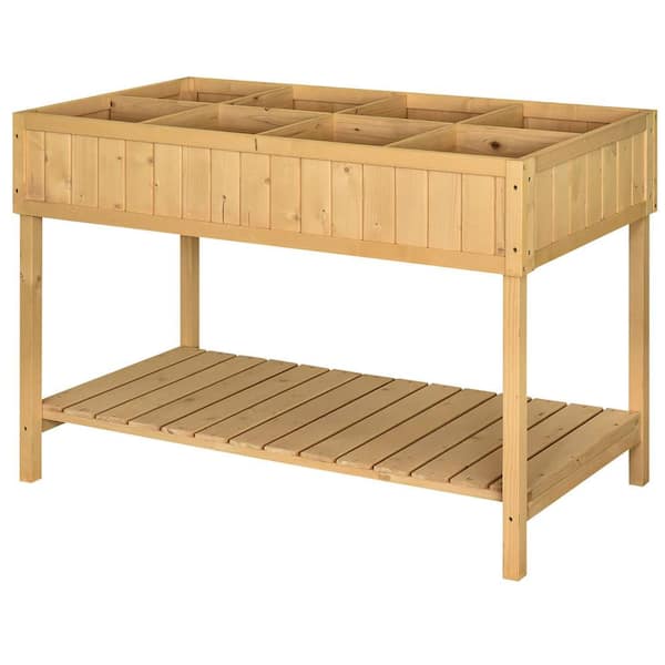 Unbranded Beige 43 in. x 18 in. x 30 in. Wood Raised Garden Bed with 8-Pockets and Shelf, Elevated Planter Box for Herb, Flower