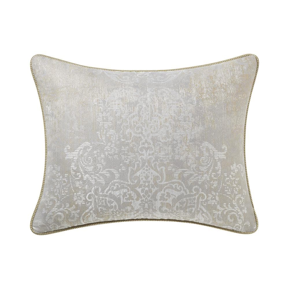 Ivory and Gold Jacquard Queen Comforter Set with Reversible Shams
