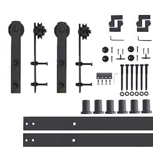 9 ft./108 in. Black Rustic Non-Bypass Sliding Barn Door Hardware Kit Straight Design Roller for Double Doors