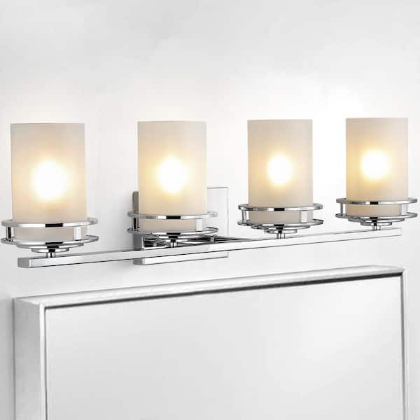 JONATHAN Y Fairfax 32 in. 4-Light Chrome Metal/Frosted Glass Contemporary Glam LED Vanity Light
