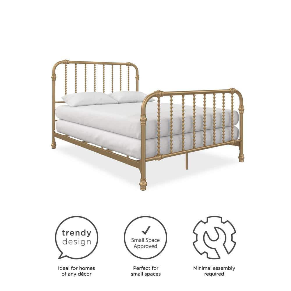 Gold Full Metal Bed with Scrollwork Headboard