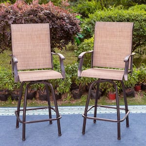 Black Swivel Metal Outdoor Bar Stool With Arms (2-Pack)