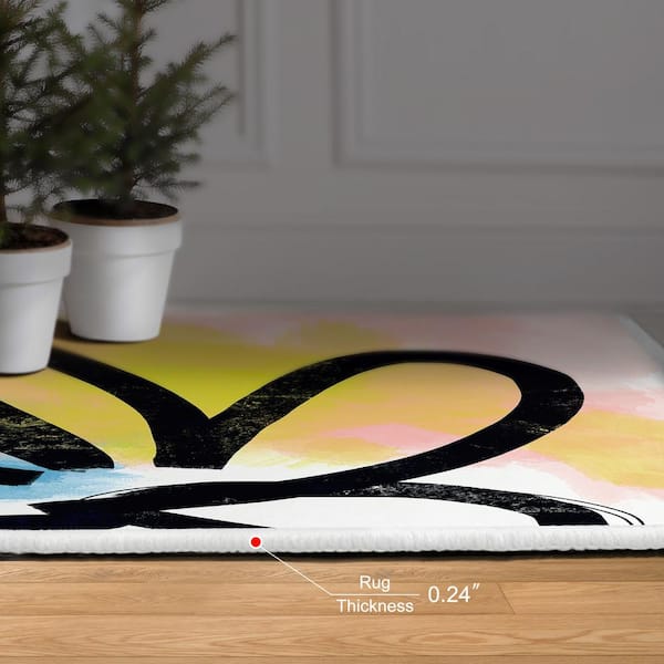 Colorful, 5'x8' Pop Flower II Washable Art, Power-loomed, Heavenly Softness with Non-Slipping Backing Area Rug