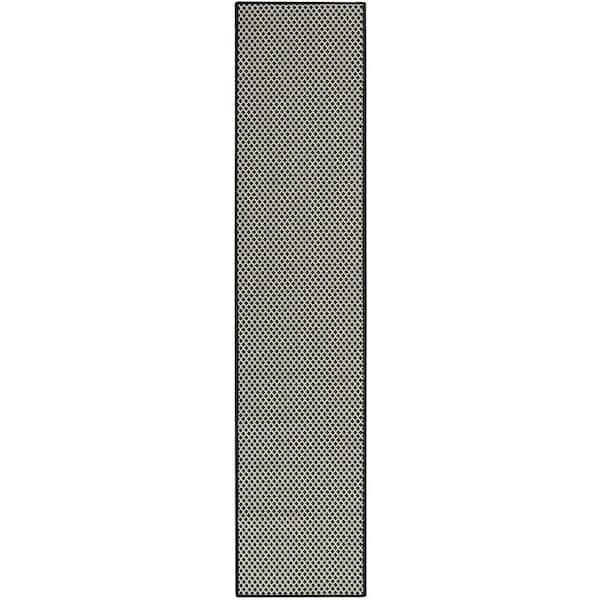 Courtyard 2 ft. x 10 ft. Black White All-Over Design Contemporary Runner Area Rug