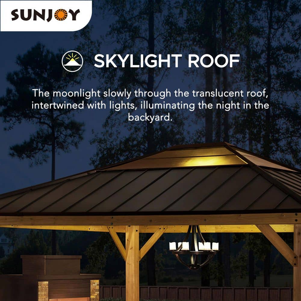 Large Brown Cedar and Steel Hardtop Gazebo for Outdoor Living