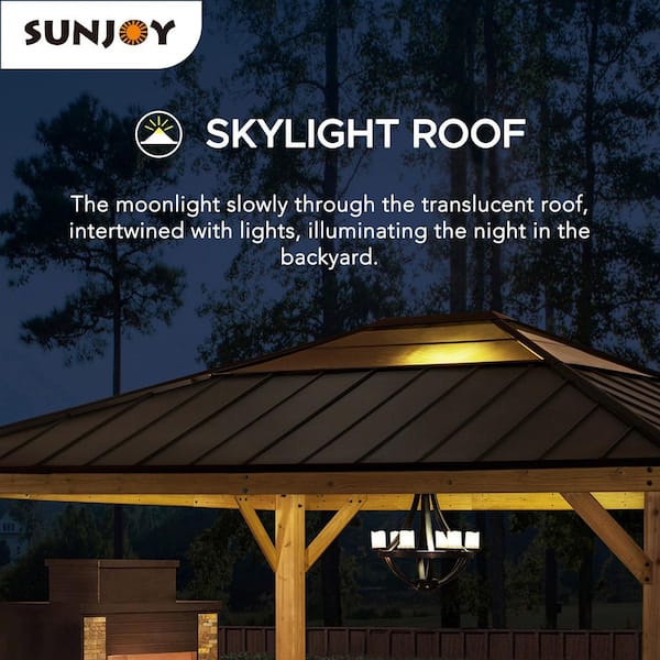 Sunjoy Macie Outdoor Patio 13 ft. x 15 ft. Brown Wooden Frame