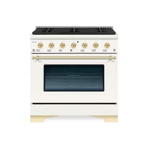 Classico 36" 5.2 cu. ft. 6-Burners Freestanding All Gas Range with Gas Stove and Gas Oven, Antique White with Brass Trim