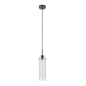 Sydney 1-Light Dark Bronze Pendant with Clear Glass Shade and Frosted Glass Insert