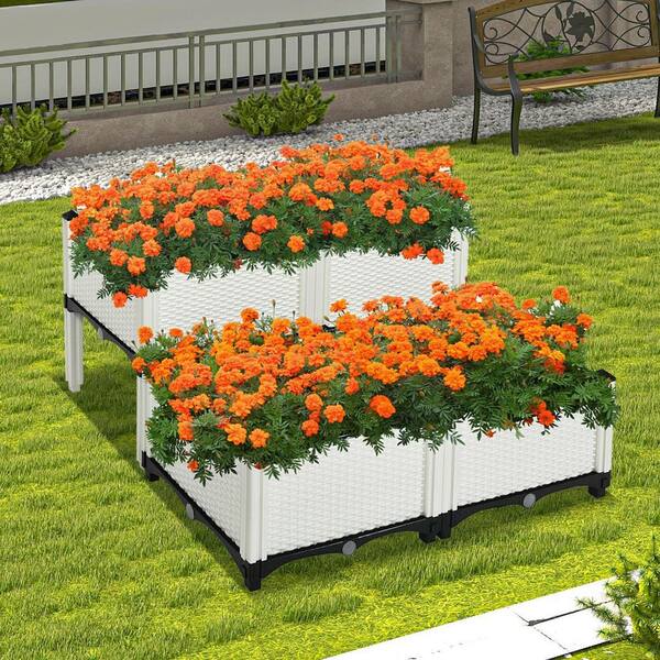 16 in. x 16 in. Self-Watering Black Reinforced PP Elevated Flower Vegetable Grow Planter Box (4-Pack)