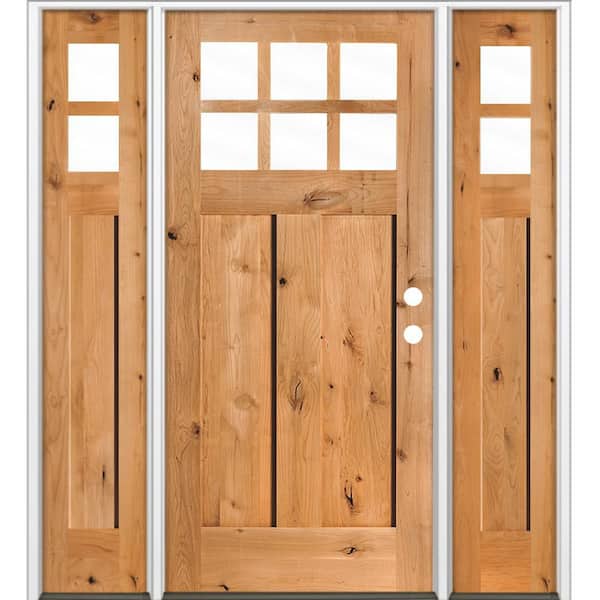 64 in. x 80 in. Knotty Alder Left-Hand/Inswing 6 Lite Beveled Clear Glass Cedar Stain Wood Prehung Front Door with DSL