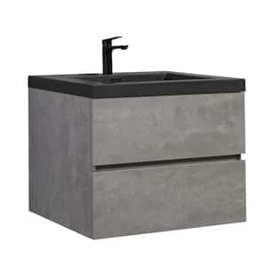 30 in. W Minimalist Floating Bath Vanity in Gray with Matte Black Composite Quartz Sand Top