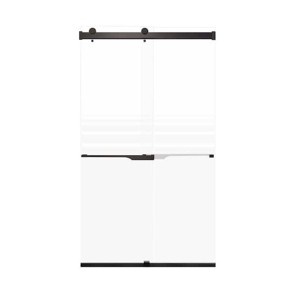 Transolid Brianna 48 in. W x 80 in. H Sliding Frameless Shower Door in Matte Black with Frosted Glass