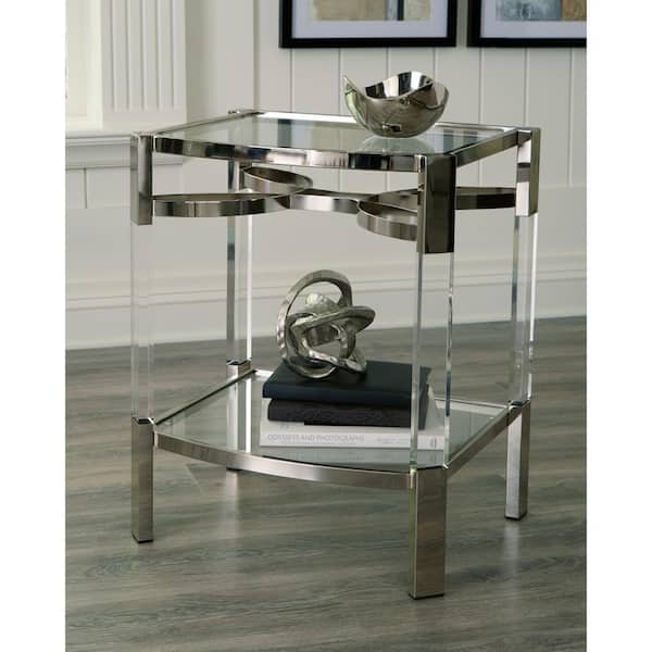 Signature DESIGN BY ASHLEY Chaseton 21 in. Clear Rectangle Glass End Table with Shelves and Storage