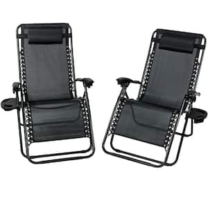 Oversized Charcoal Zero Gravity Sling Patio Lounge Chair with Cupholder (2-Pack)