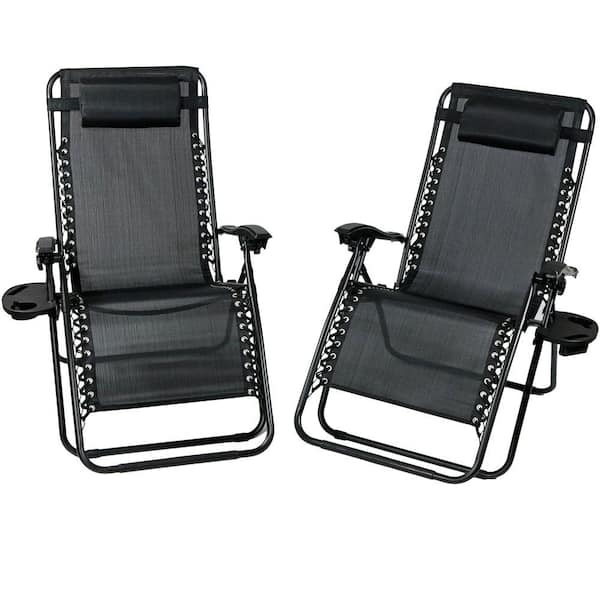 Sunnydaze Oversized Charcoal Zero Gravity Sling Patio Lounge Chair with Cupholder (2-Pack)