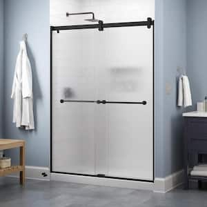 Contemporary 60 in. x 71 in. Frameless Sliding Shower Door in Matte Black with 1/4 in. Tempered Rain Glass