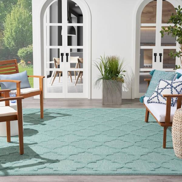 Tokyo - Teal Geometric Outdoor Rug for Patio - (8' x 10')