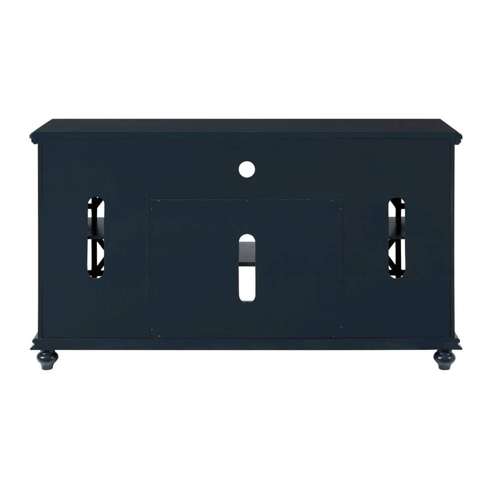 Catalina Blue Transitional 63" TV Stand with Trellis Glass Doors
