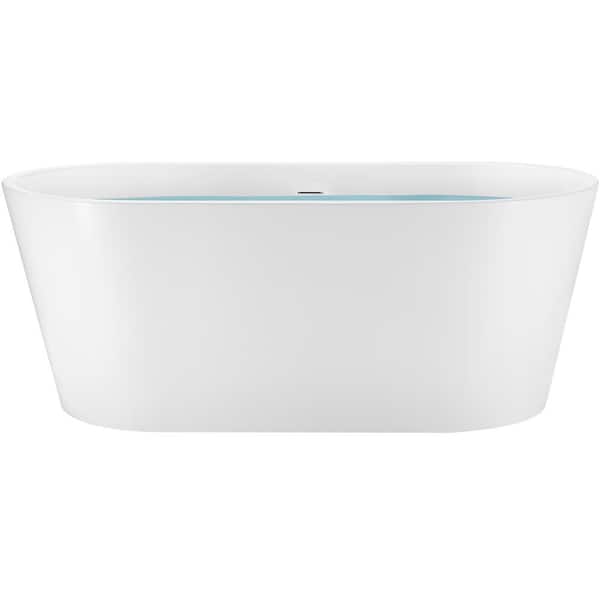 59 in. Glossy White Acrylic Tub for Bathtub with Tub Filler combo - Modern Flat Bottom Stand Alone Tub