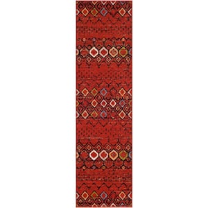 Amsterdam Terracotta/Multi 2 ft. x 12 ft. Geometric Runner Rug