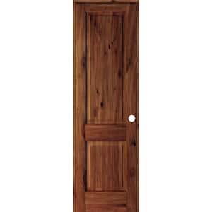 28 in. x 96 in. Knotty Alder 2 Panel Left-Hand Square Top V-Groove Red Chestnut Stain Wood Single Prehung Interior Door