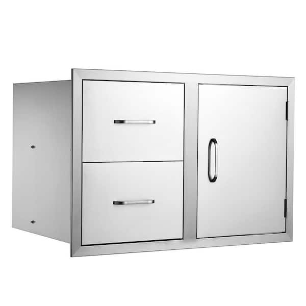 Outdoor Kitchen Door Drawer Combo, 32.5 in. W x 21.6 in. H x 20.5 in. D Access Door and Double Drawers Stainless Steel