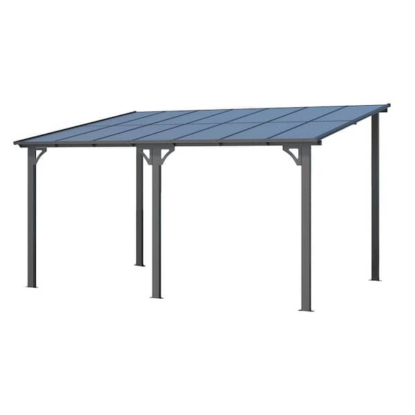 12 ft. x 14 ft. Wall Mounted Outdoor Gazebo with Lean to Gazebo Awnings, Aluminum Frame in Black