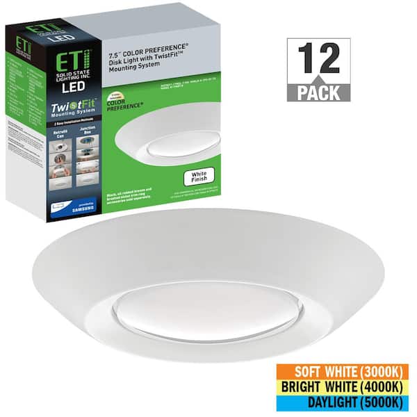 ETI LIGHTING 5 in./6 in. LED Disk Light Flush Mount Ceiling Light 1000 Lumens Surface or Recessed Mount 3000K 4000K 5000K (12-Pack)