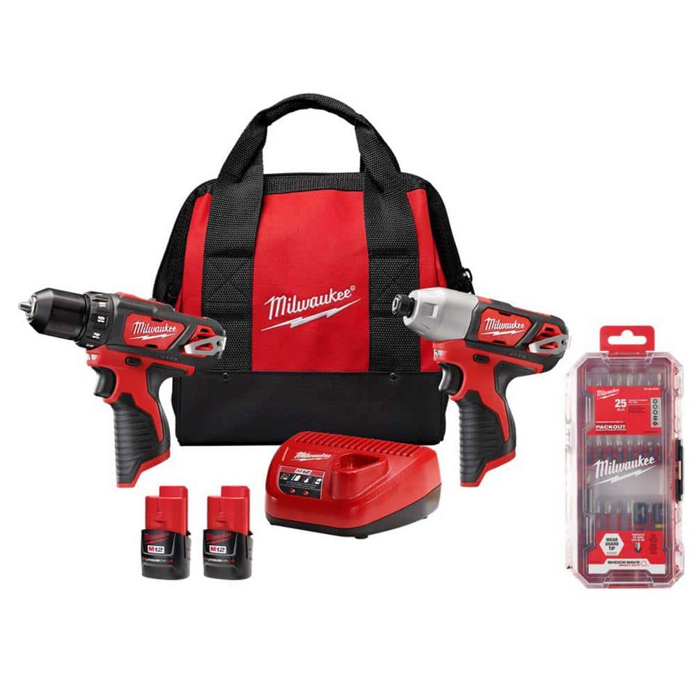 Milwaukee M12 12-Volt Lithium-Ion Cordless 2-Tool Combo Kit w/SHOCKWAVE ...