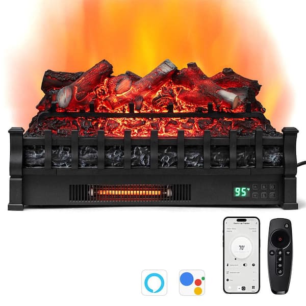 26 in. WiFi Infrared Quartz Freestanding Electric Fireplace Insert Logs Heater with Lemonwood Logs in Black