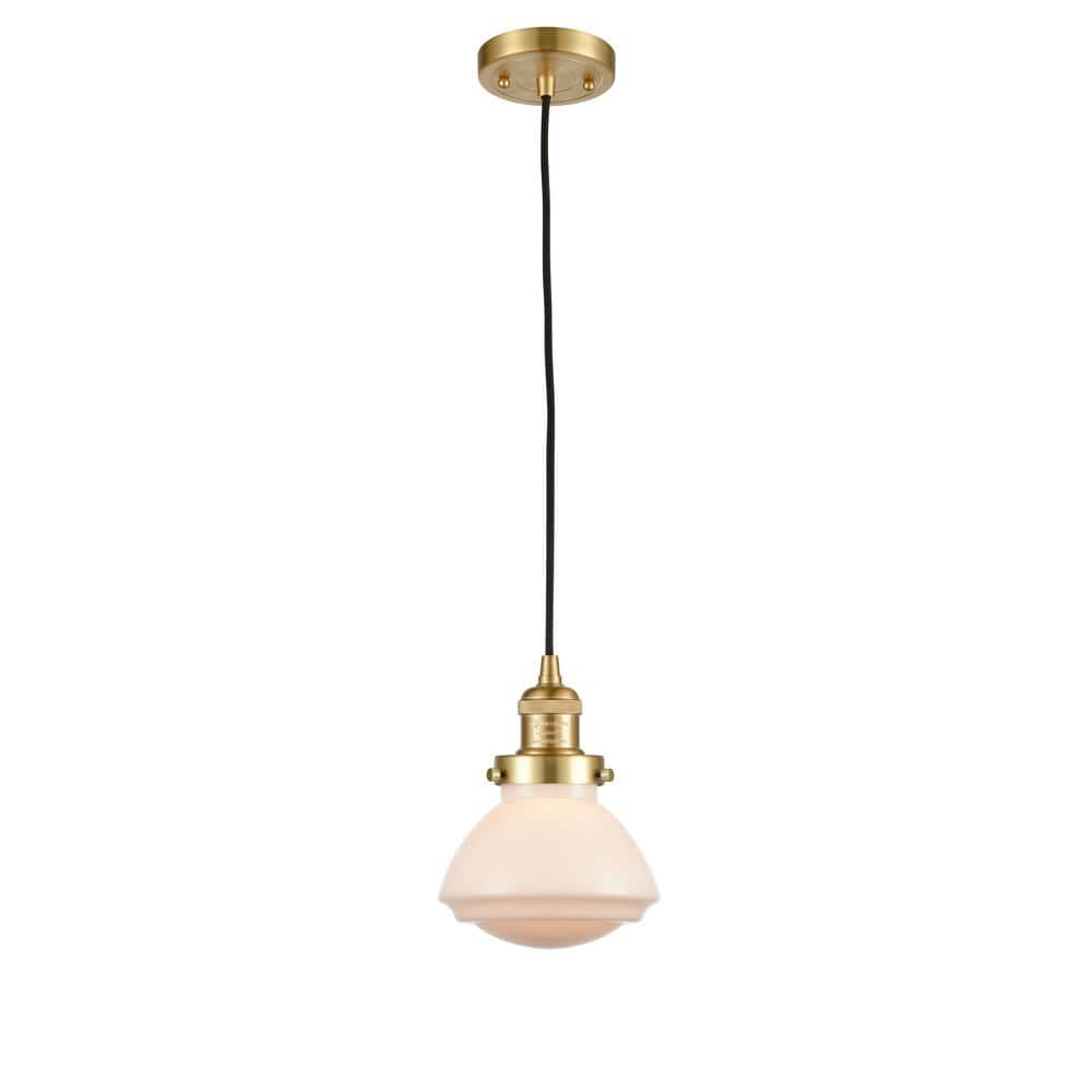 Innovations Olean 100-Watt 1 Light Satin Gold Shaded Mini Pendant Light with Frosted Glass Shade