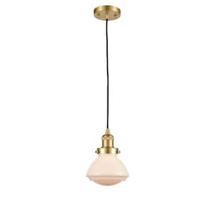 Olean 100-Watt 1 Light Satin Gold Shaded Mini Pendant Light with Frosted Glass Shade