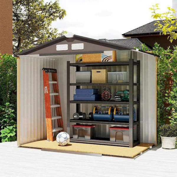 Zeus & Ruta 7 ft. W x 4 ft. D Brown Metal Garden Shed for Outdoor
