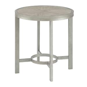 Corfu 25-Inch Wide White Oak Top Round Wood End Table with Metal Frame