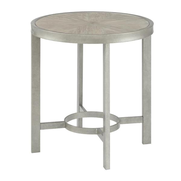 Corfu 25-Inch Wide White Oak Top Round Wood End Table with Metal Frame